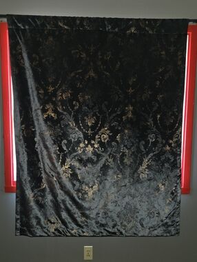 Black and Gold Velour Damask Window Curtain